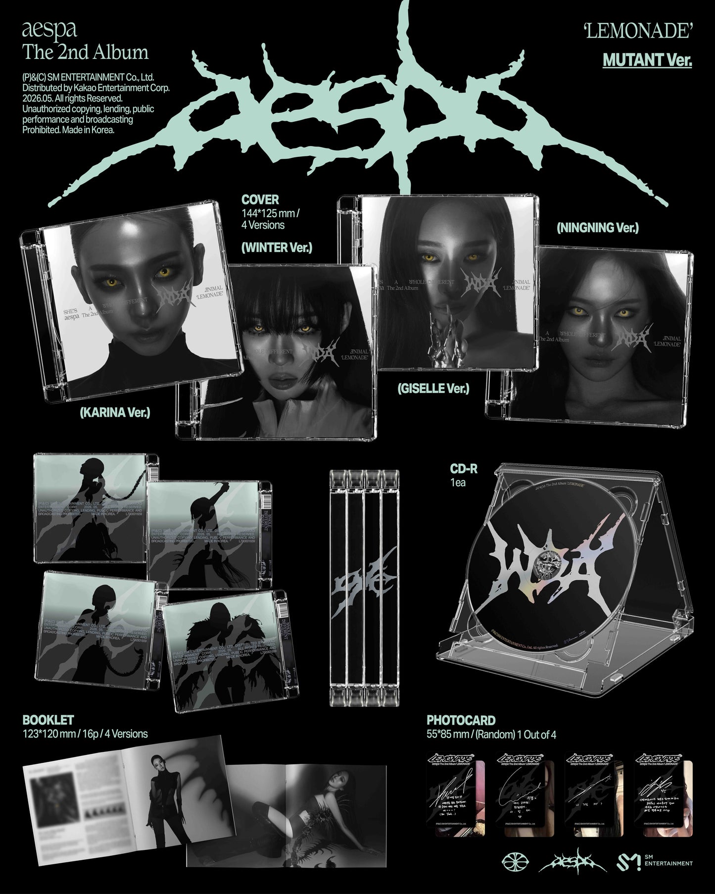 (4 Ver. SET // Pre-Order) aespa - LEMONADE - 2nd Album (MUTANT Ver.)