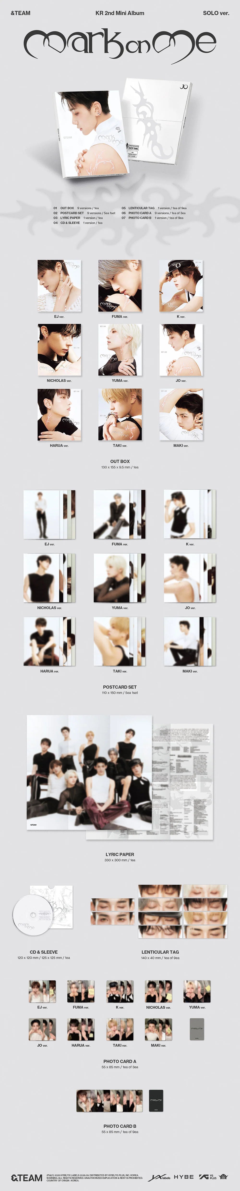 (Pre-Order) &TEAM - Mark on Me - KR 2nd Mini Album (Solo Ver.)