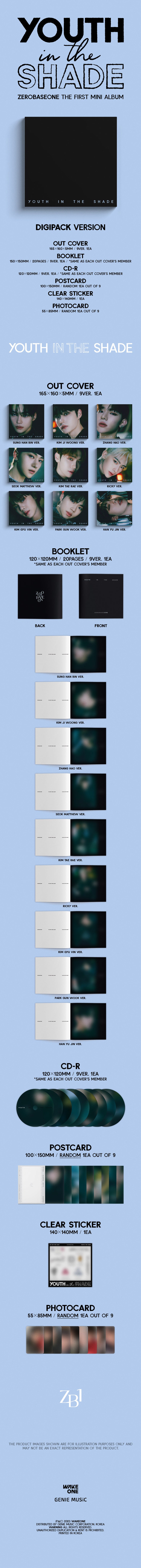 ZEROBASEONE - YOUTH IN THE SHADE - 1st Mini Album (Digipack Ver.)