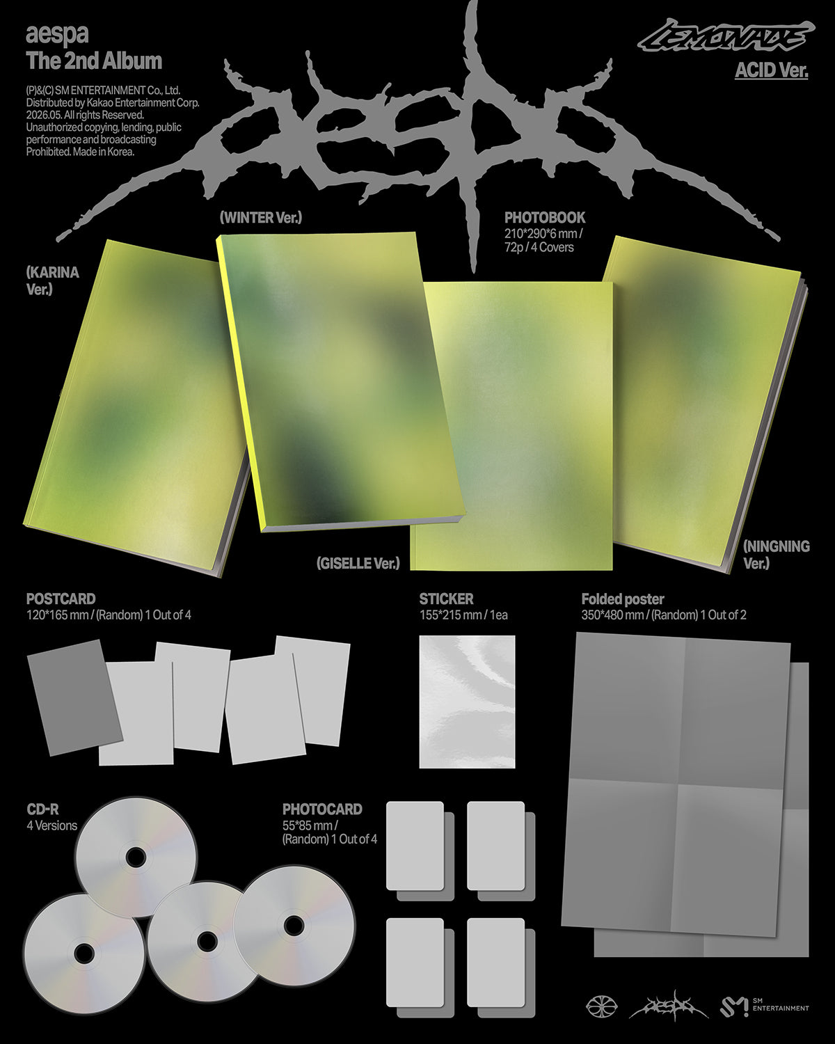 (4 Ver. SET // Pre-Order) aespa - LEMONADE - 2nd Album (ACID Ver.)