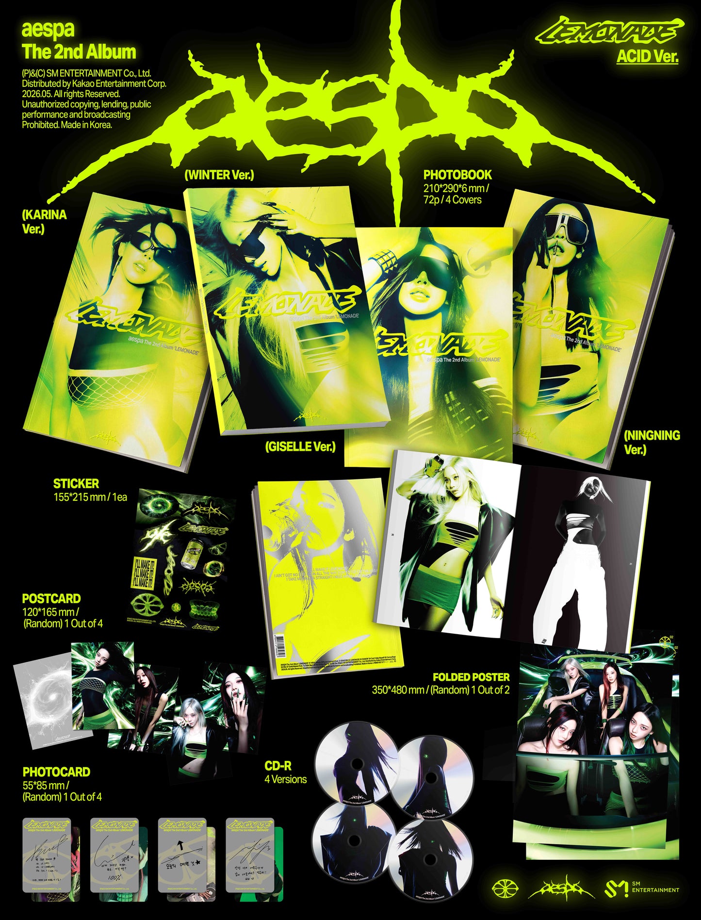 (4 Ver. SET // Pre-Order) aespa - LEMONADE - 2nd Album (ACID Ver.)