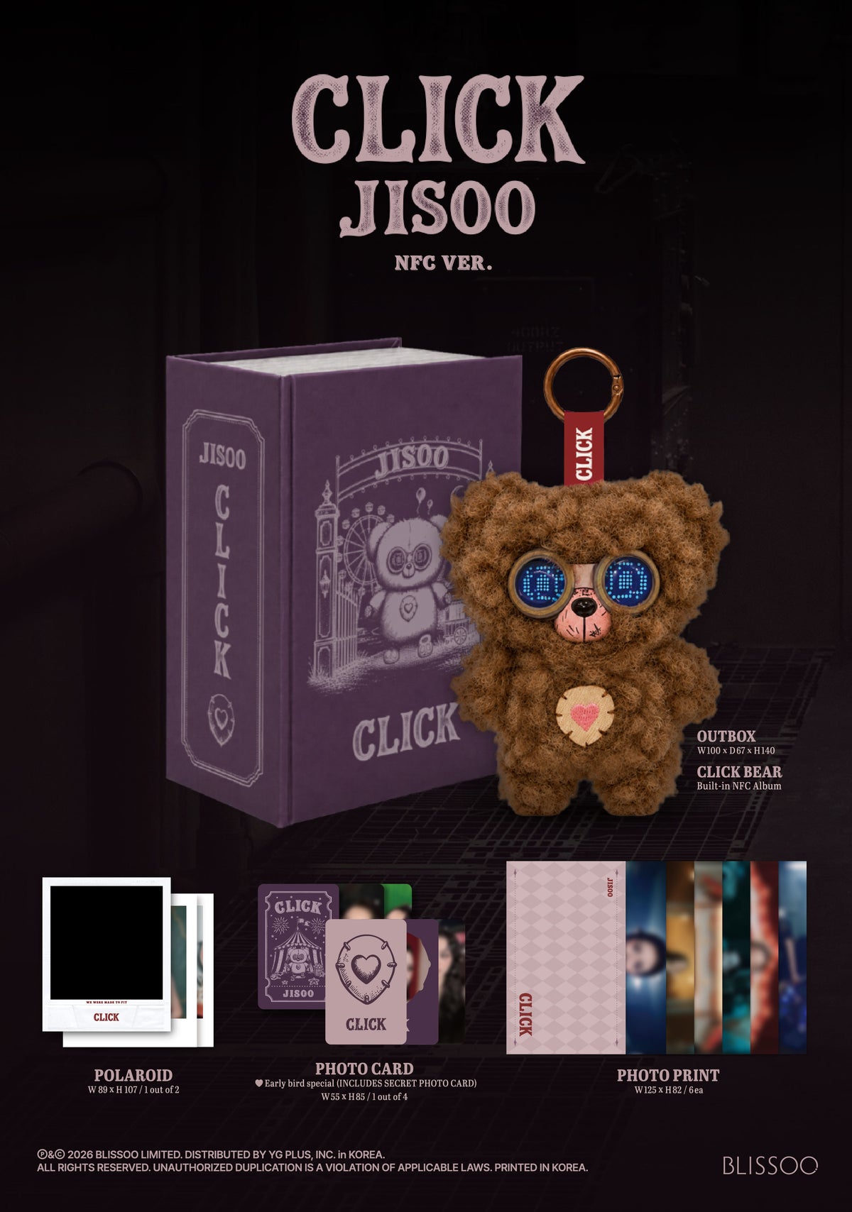 (Pre-Order) JISOO (BLACKPINK) - CLICK - Single Album (CLICK BABY BEAR NFC Ver.)