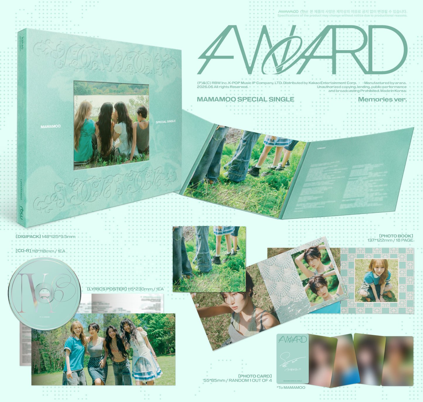 (Pre-Order) MAMAMOO - 4WARD - Special Single (Memories Ver. / Silence Ver.)