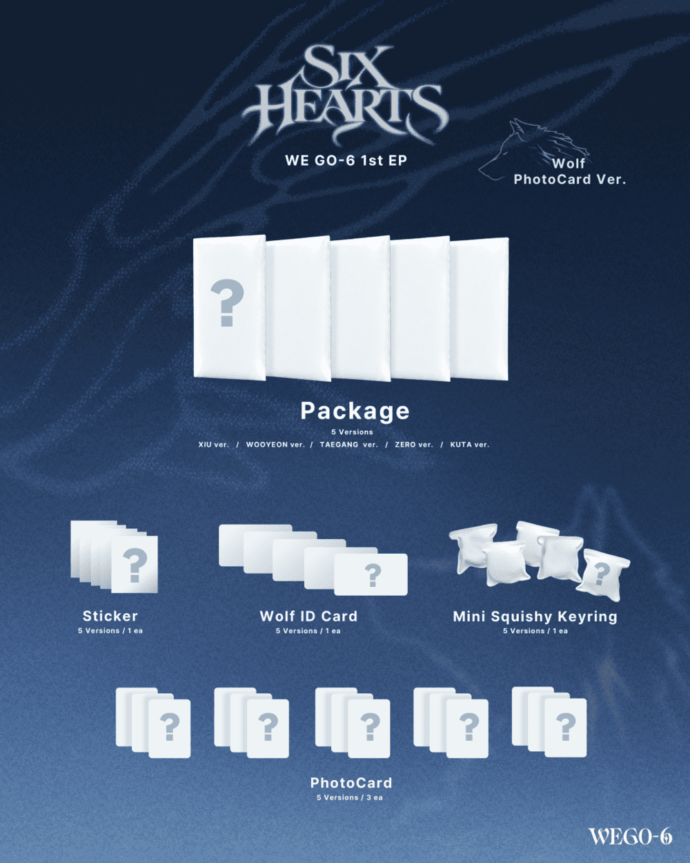 (Pre-Order) WE GO-6 - SIX HEARTS - 1st Mini Album (Wolf Photocard Ver.)
