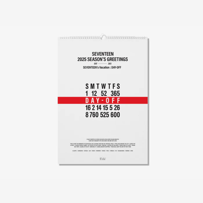 SEVENTEEN - 2025 - DAY-OFF - Season’s Greetings (Wall Calendar)