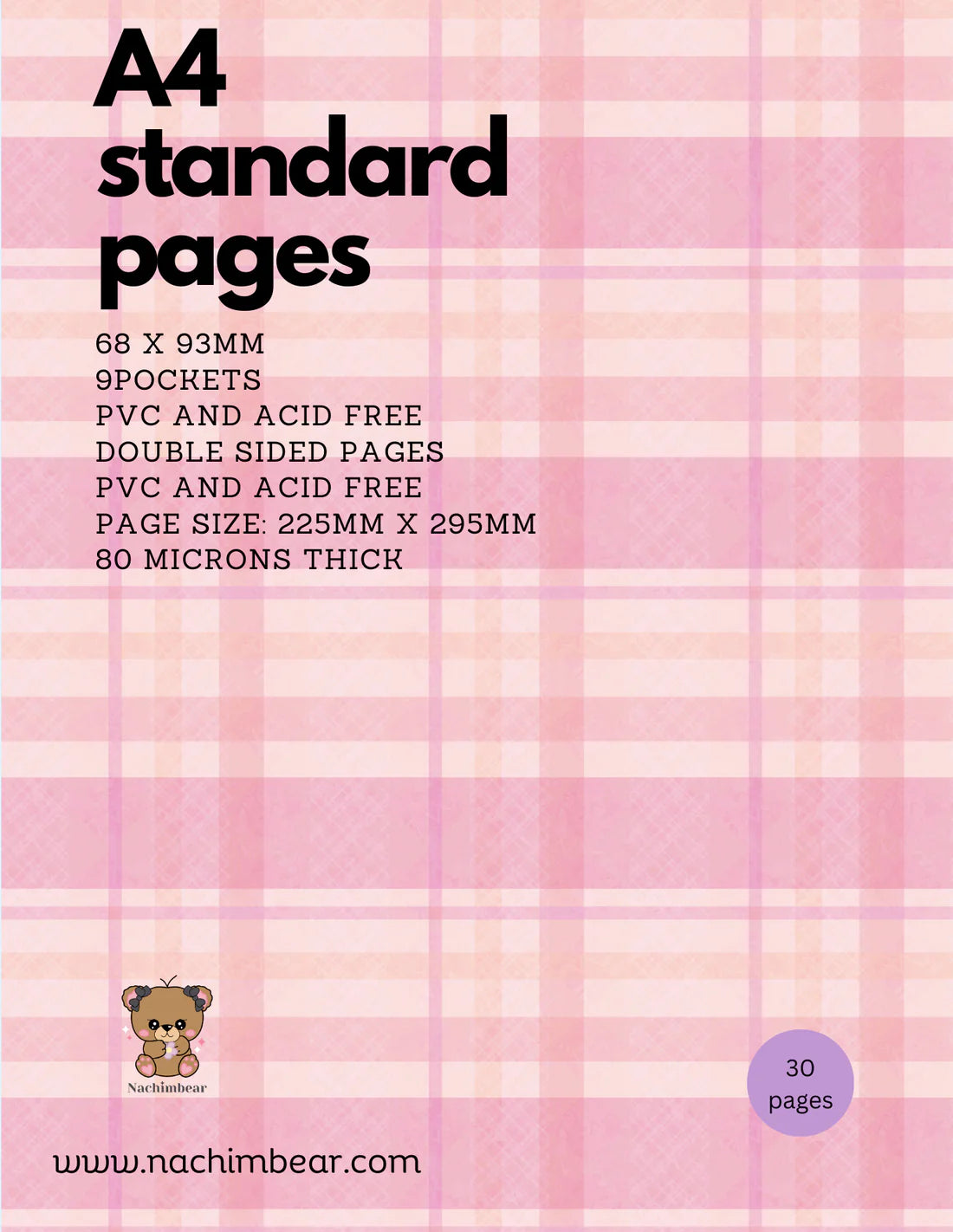 Nachimbear - A4 Double Sided Standard Binder Pages (30 Pack)