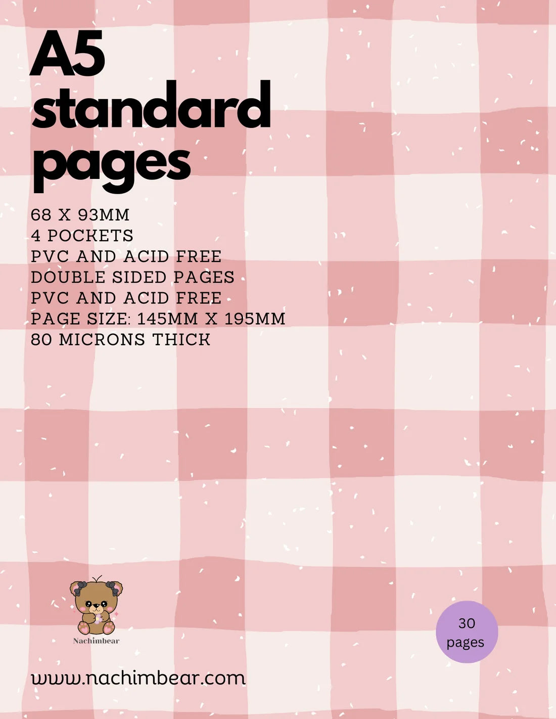 Nachimbear - A5 Double Sided Standard Binder Pages (30 Pack)