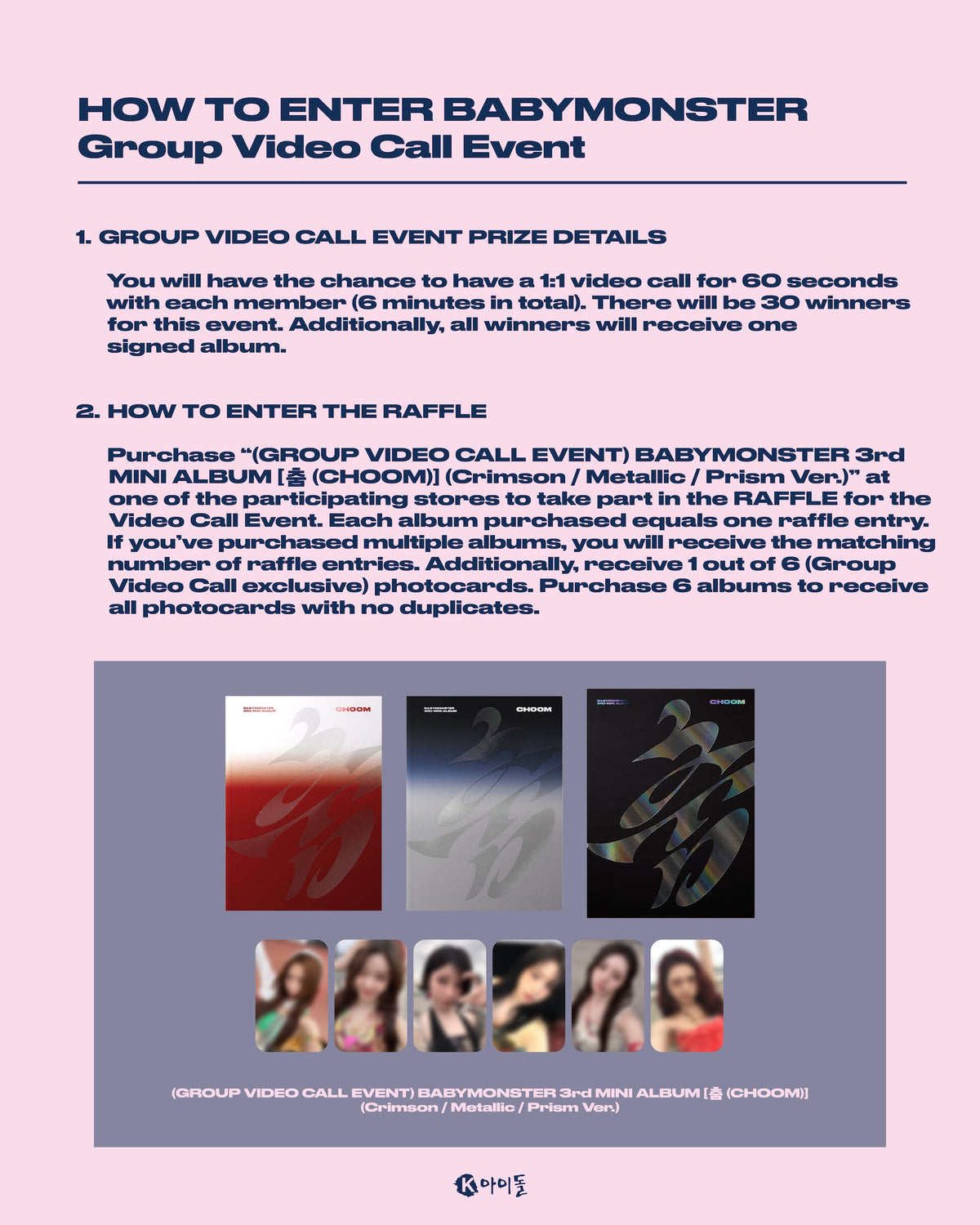 ((Pre-Order) GROUP VIDEO CALL EVENT) BABYMONSTER - CHOOM - 3rd Mini Album (Crimson / Metallic / Prism Ver.)