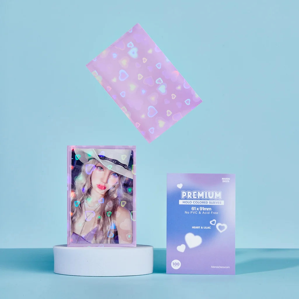 Mandu Deco - Colored Holo Photocard Sleeves - Heart Holo Lilac (100 Pack)