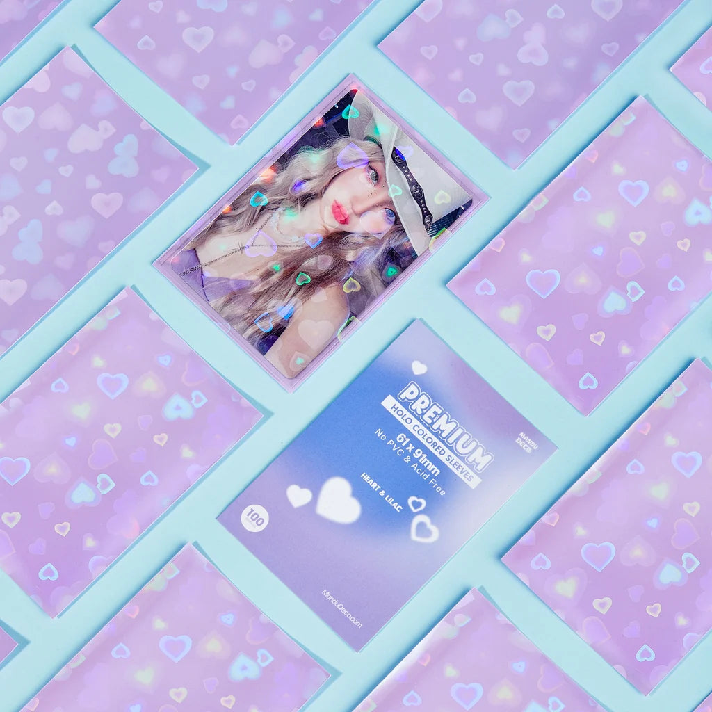 Mandu Deco - Colored Holo Photocard Sleeves - Heart Holo Lilac (100 Pack)